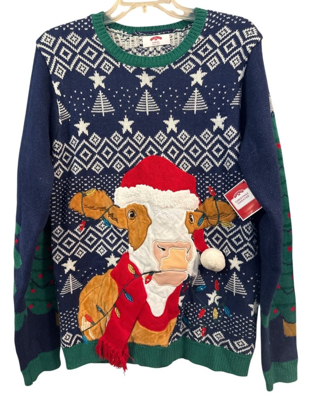 NWT Holiday Time Christmas Cow Sweater 3D Size Medium